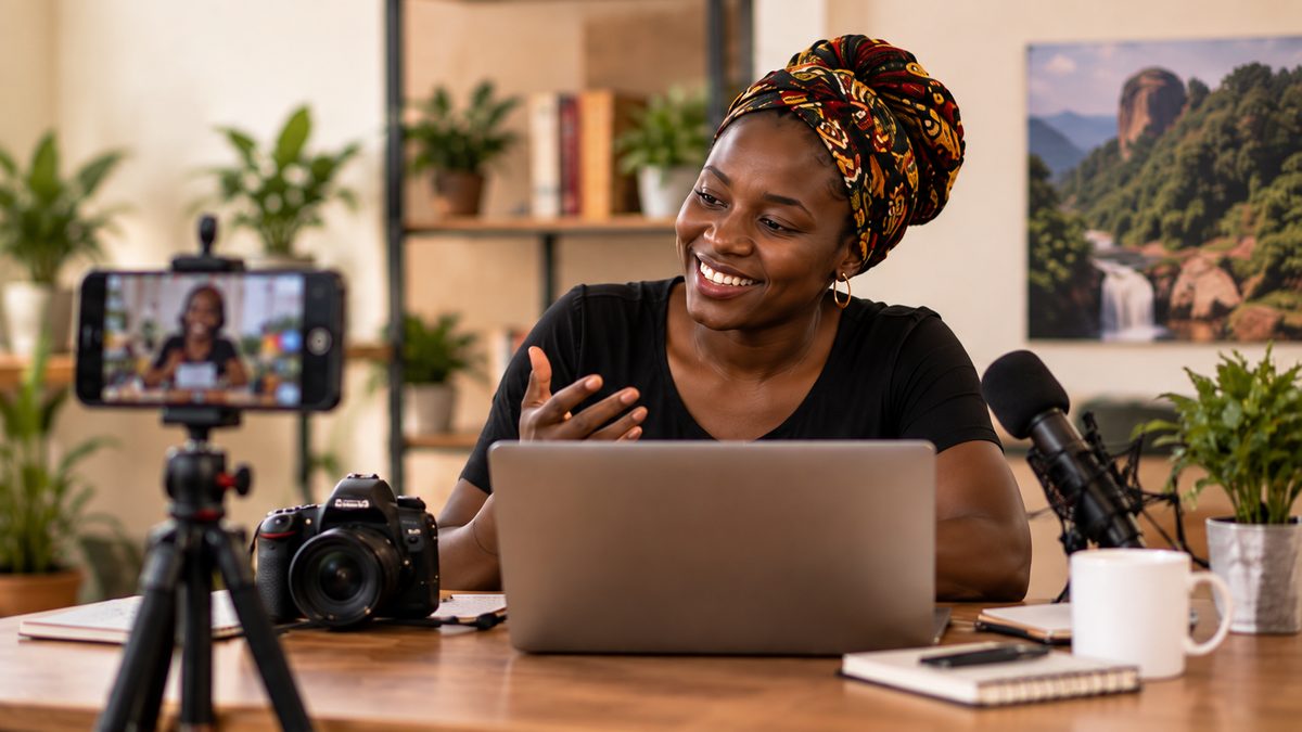 Content creator recording a video message